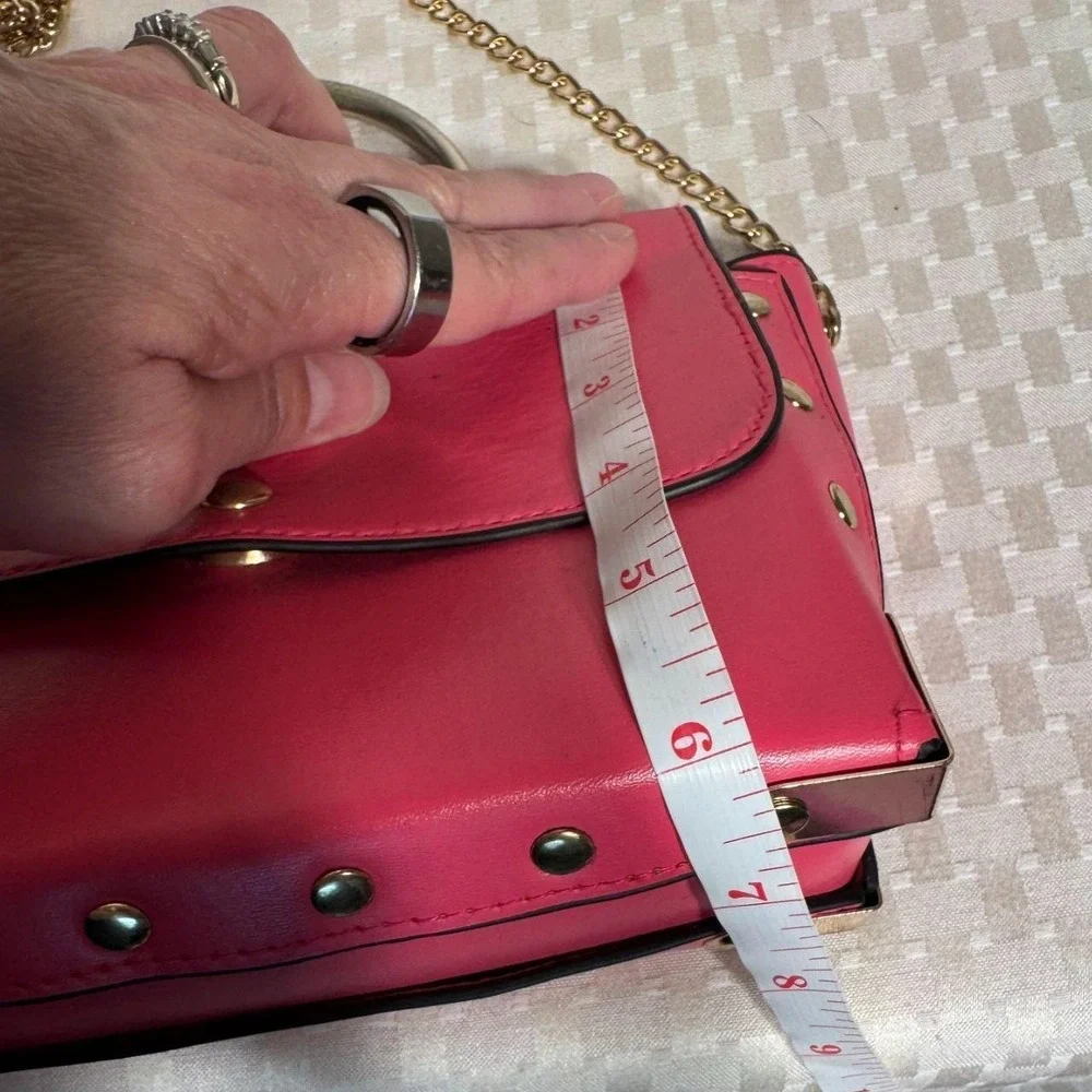Cute Hot Pink and Gold Toned Crossbody Faux Leather Purse